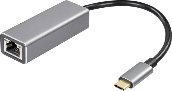 Maxtrack USB-C® / RJ45-Kupplung Netzwerk Adapter  [1x USB-C® Stecker - 1x RJ45-Buchse] 10 cm Schwarz, Silber (matt)
