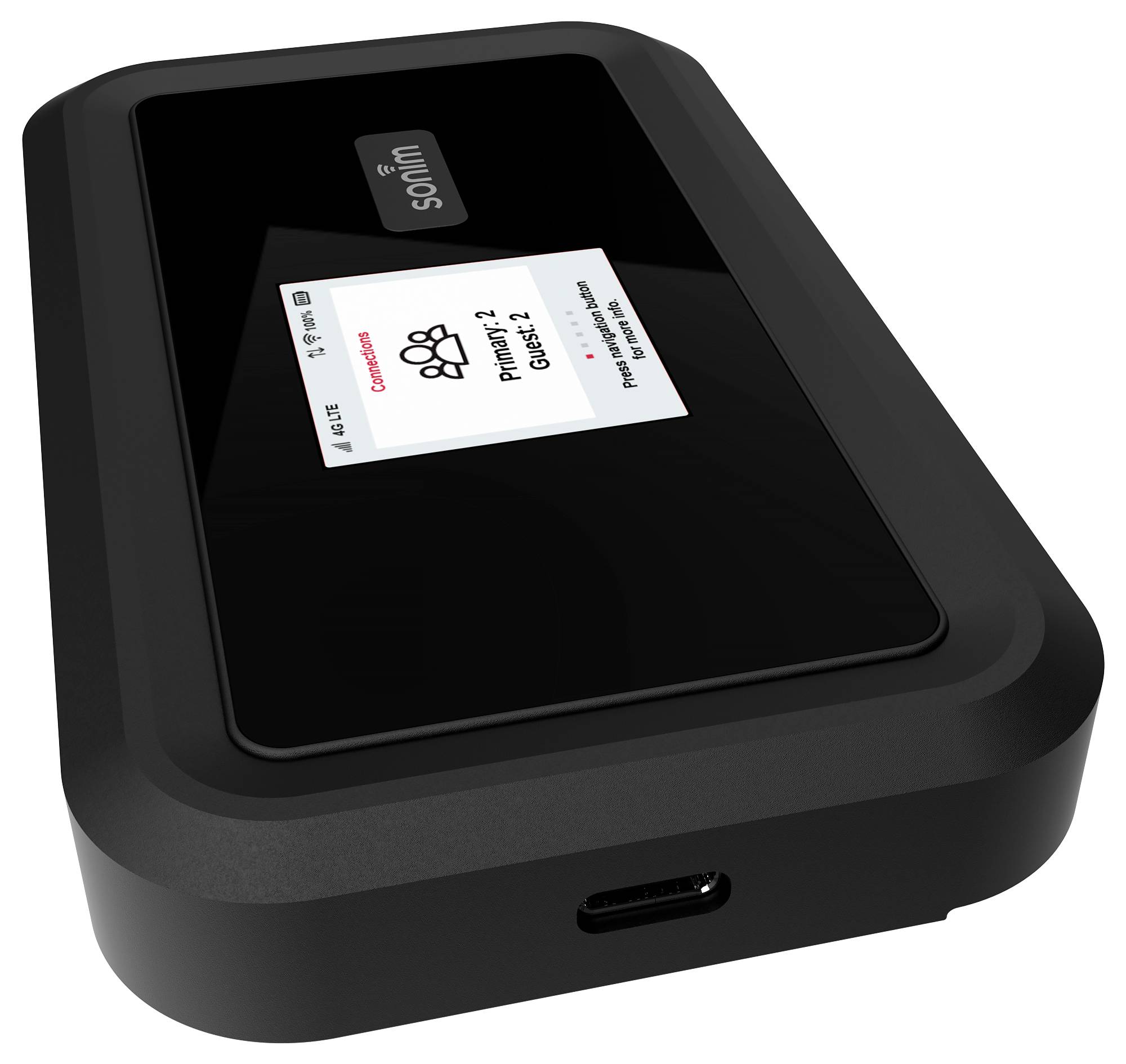 Mobiler Hotspot mit Display, das Verbindungsinformationen anzeigt; ideal für stabile Internetverbindungen unterwegs.