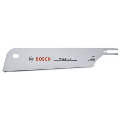 Metallsägeblatt von Bosch mit der Aufschrift 'Wood clean' für präzises Schneiden von Holz, Länge 230 mm, 5 TPI.