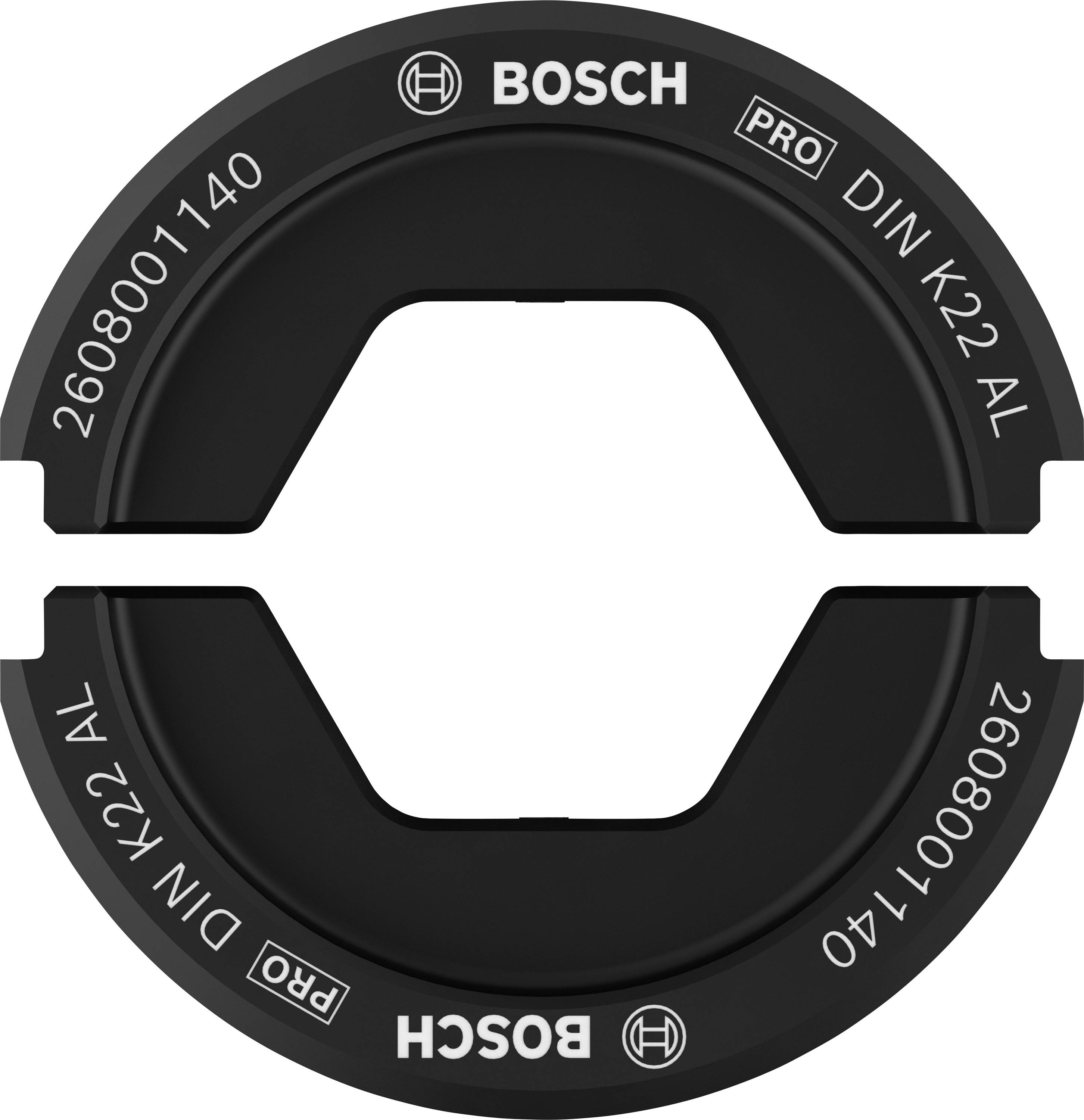 Schwarzer Bosch-Dichtring mit den Aufschriften 'BOSCH', 'PRO', und 'DIN K22 AL'. Seriennummern auf beiden Seiten.