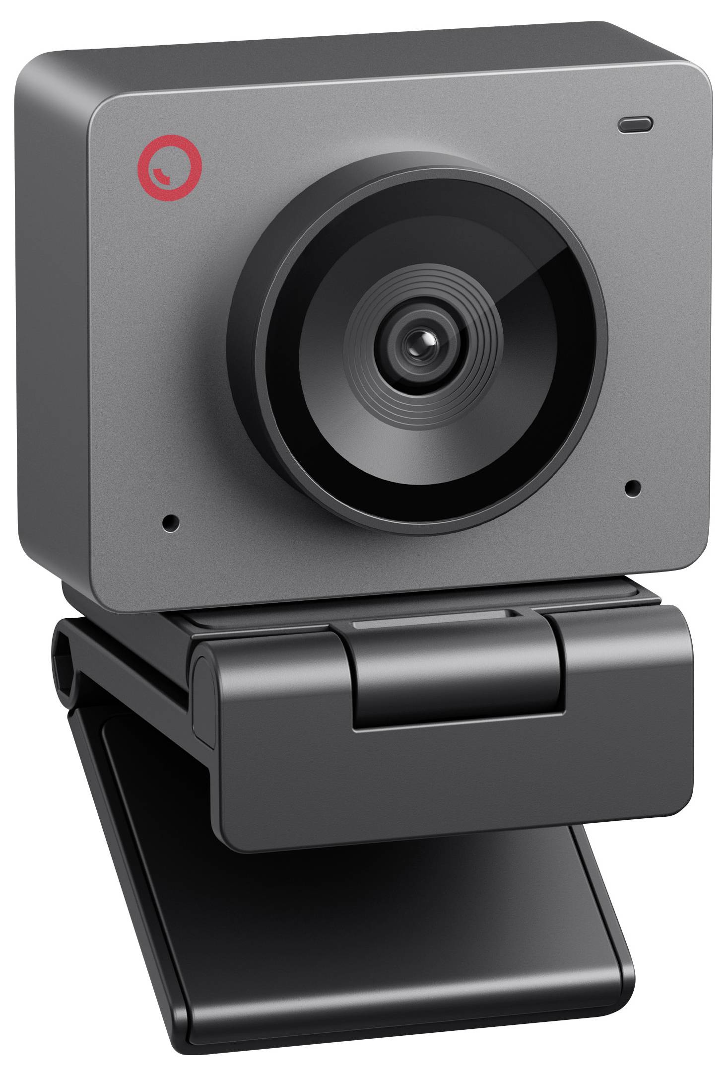 Eine schwarze Webcam mit einem großen Objektiv und einem drehbaren Sockel. Ideal für Videokonferenzen und Computeranschluss.
