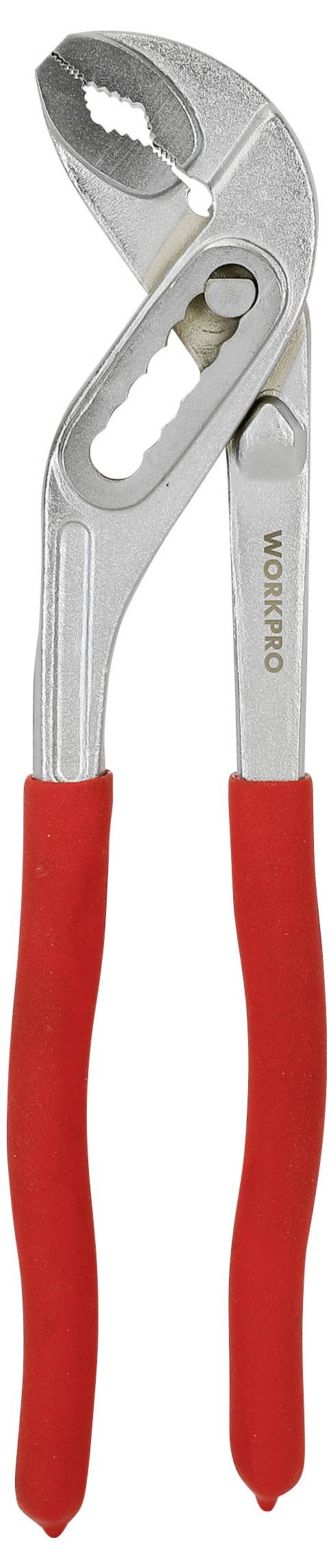 Ein Paar verstellbare Zangen mit roten Gummigriffstücken, konzipiert zum Greifen von Objekten unterschiedlicher Größen.