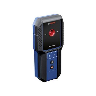 Ein blaues Handgerät von Bosch zum Suchen von Metallen oder Kabeln in Wänden. Es hat Tasten zur Bedienung und ein Display, das Ergebnisse zeigt.