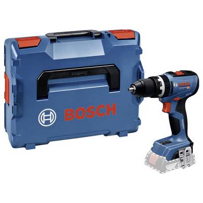 Kabelloser Bosch-Akkubohrer neben einem blauen Werkzeugkoffer mit roten Details und dem Bosch-Logo.