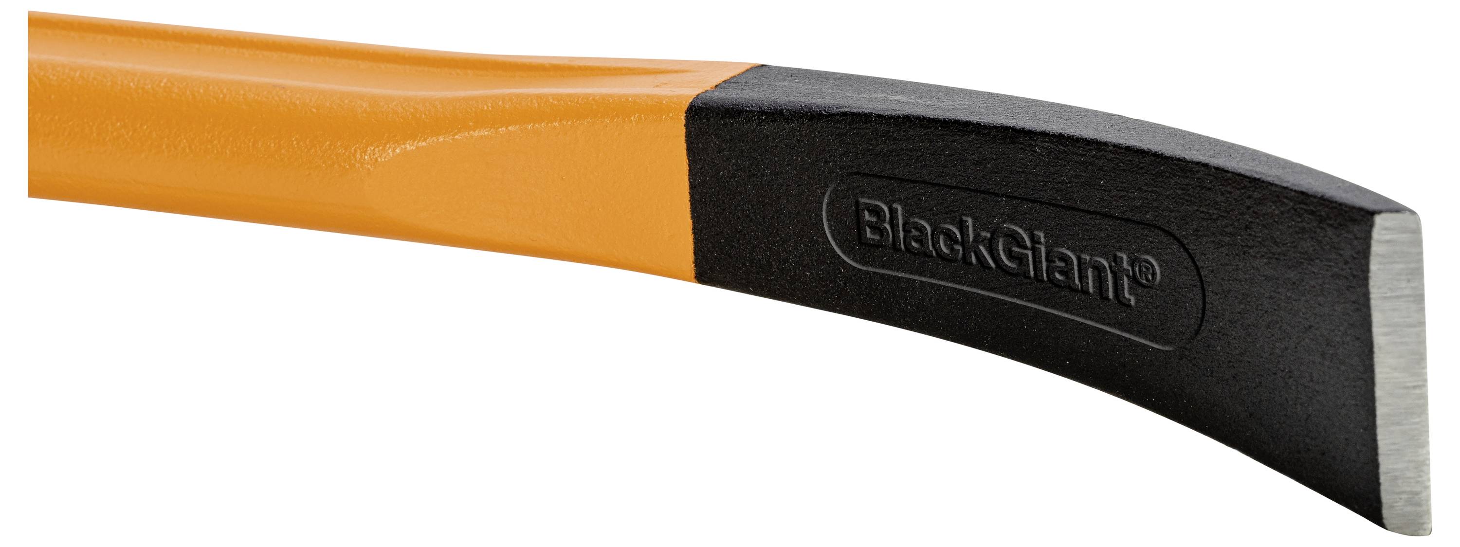 Axtkopf mit schwarzer Klinge und orangefarbenem Griff. Markenlogo 'BlackGiant' in die Klinge eingeprägt.