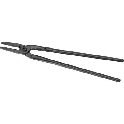 Schmiedezange mit langem Griff, aus schwarzem Metall, geeignet für Schmiedearbeiten zur Manipulation von heißen Metallen.