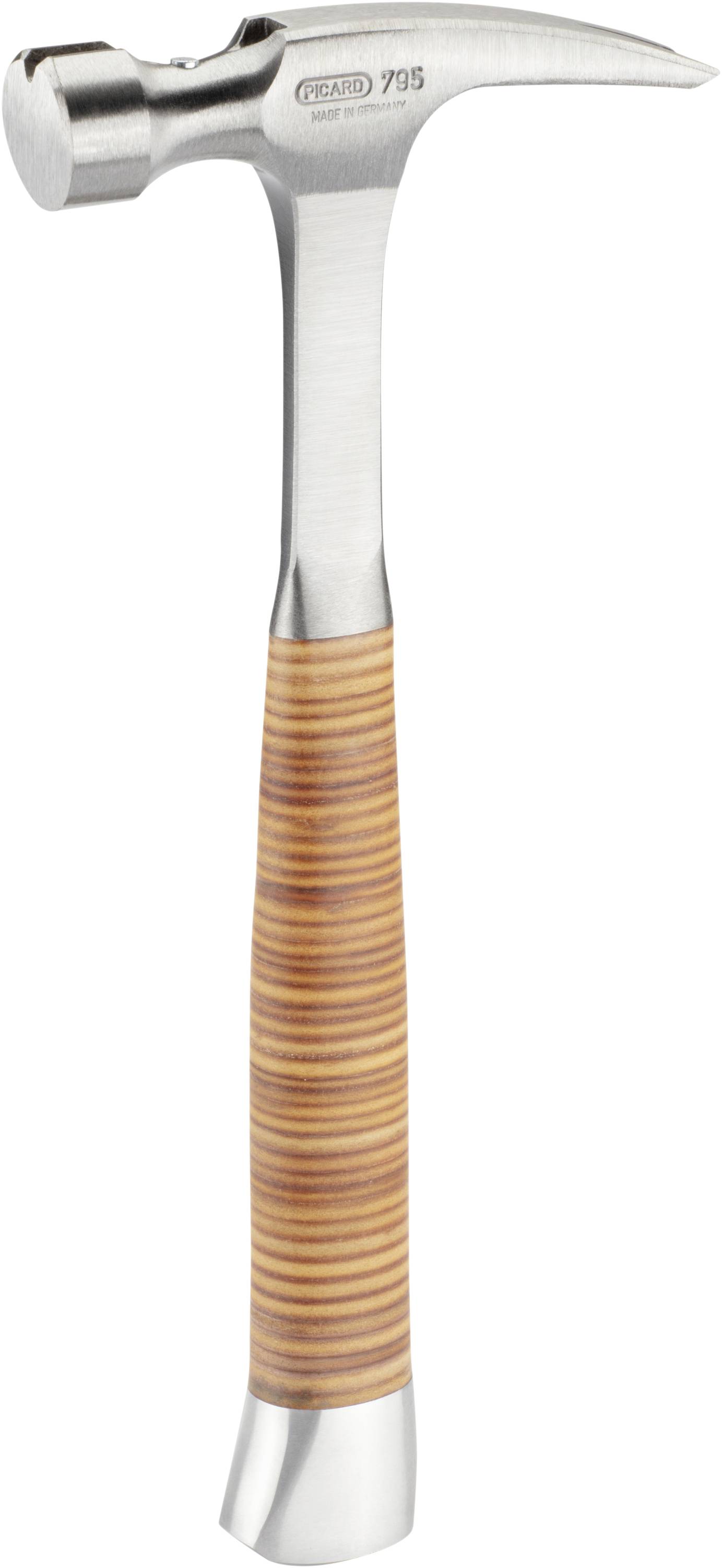 Ein Hammer mit poliertem Kopf und Holzgriff, geeignet für allgemeine Bauarbeiten.