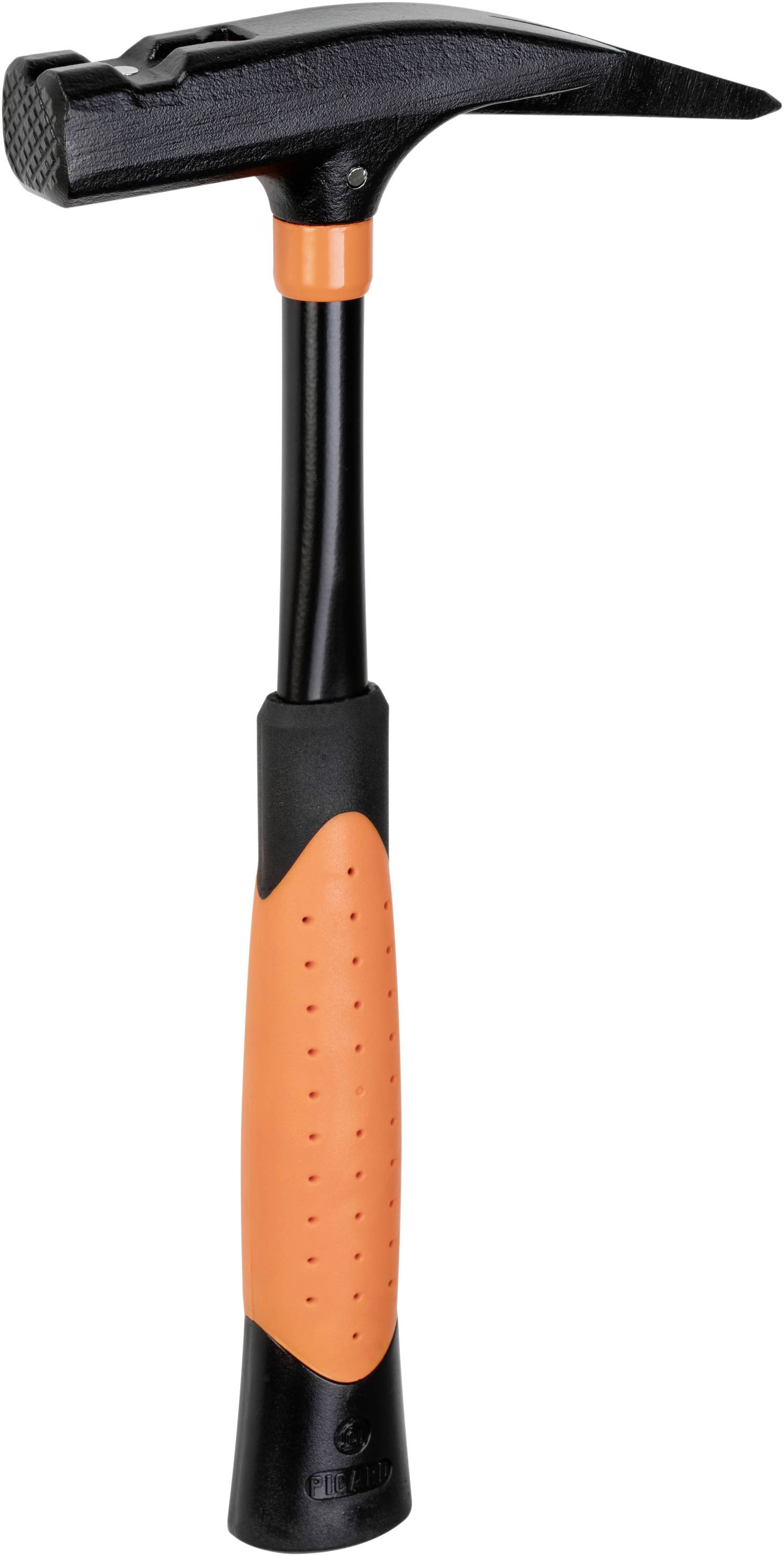 Schwarzer Hammer mit orangenem Griff, geeignet für Bau- oder Heimwerkerarbeiten.