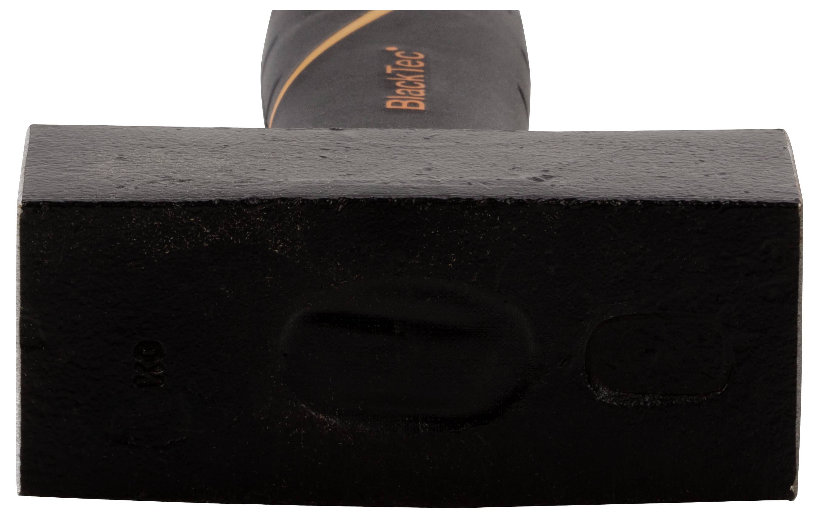 Ein schwarzer Hammerkopf mit quadratischer Fläche und einem Griff, auf dem 'BlackTec' steht.