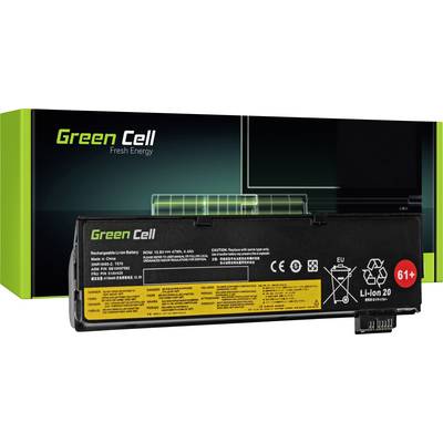 Ein Laptop-Akku von Green Cell, Modell Li-Ion 20, vor einer Verpackung. Der Akku zeigt Sicherheits- und Gebrauchsanweisungen.