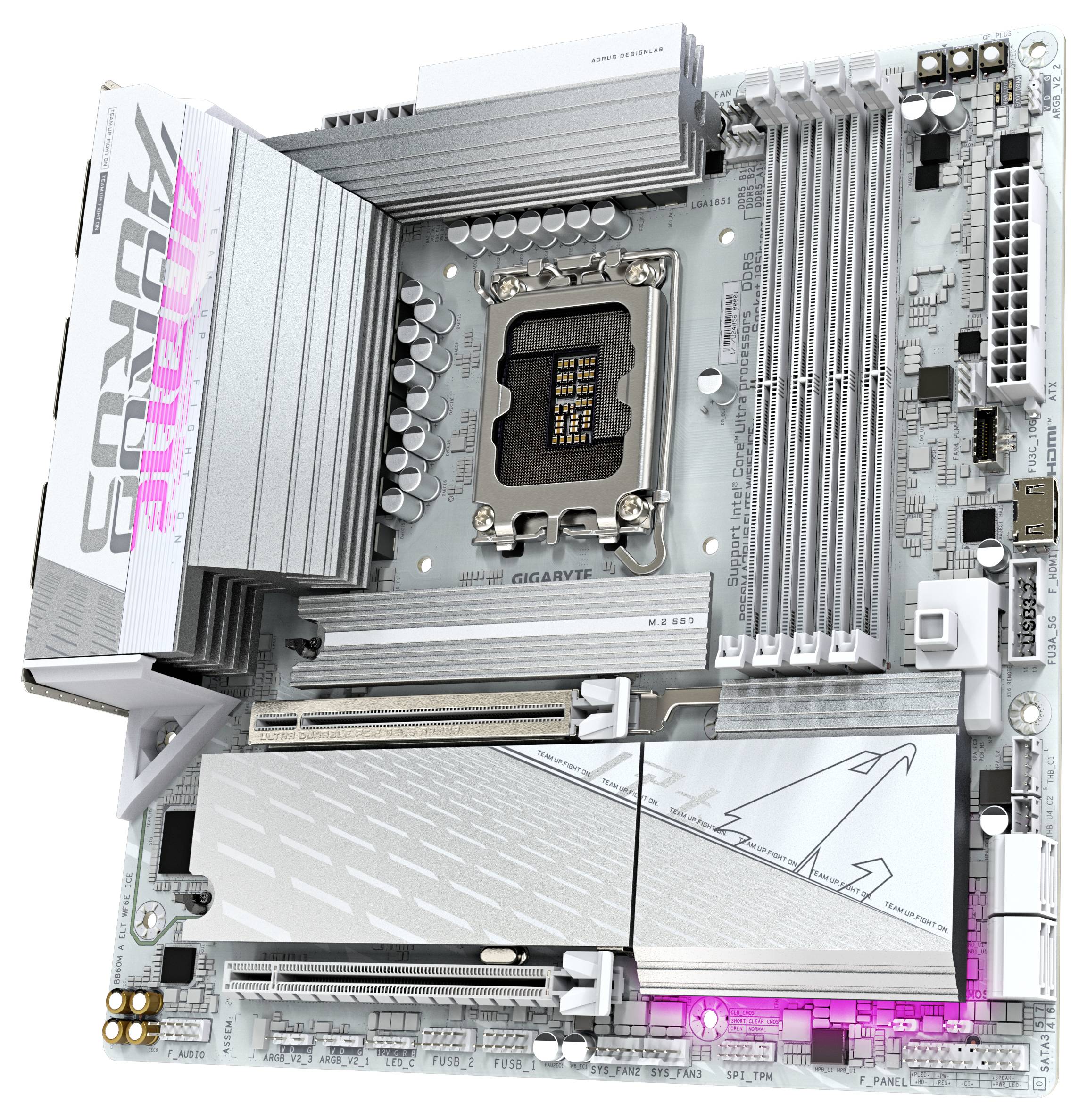 'Gigabyte Z790 Aorus Elite' Mainboard mit silbernem Design, Intel LGA 1700 Sockel, PCIe-Steckplätzen und RAM-Steckplätzen.