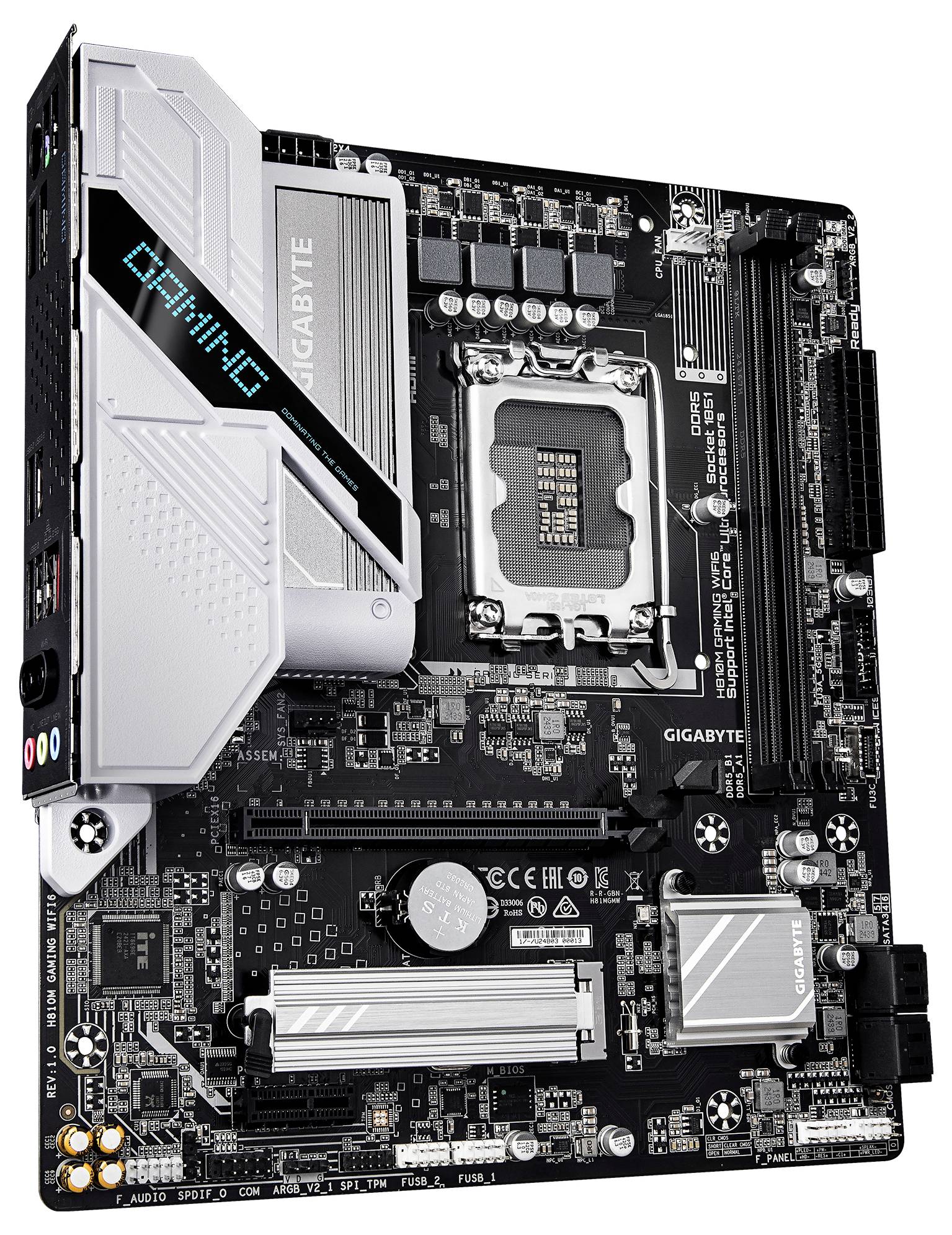 Ein 'GIGABYTE GAMING' Mainboard, das Steckplätze für RAM, CPU und andere Komponenten zeigt, konzipiert für High-Performance-Computerkonfigurationen.