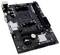Eine schwarze Computer-Hauptplatine mit beschrifteter CPU-Fassung für 'AM4 CPU', mehreren Steckplätzen, Anschlüssen und Kondensatoren, verwendet zum Aufbau von PCs.