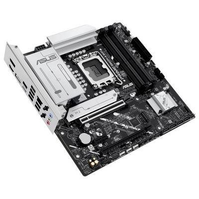Das Bild zeigt ein ASUS PRIME B660M-A WIFI D4 Mainboard mit RAM-Steckplätzen, einem CPU-Sockel und verschiedenen Anschlüssen, das für den PC-Aufbau konzipiert ist.
