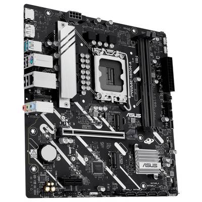 Eine schwarze und silberne Computerplatine mit mehreren Steckplätzen, Anschlüssen und Chipsätzen, beschriftet mit 'PRIME H610M-A' von ASUS.