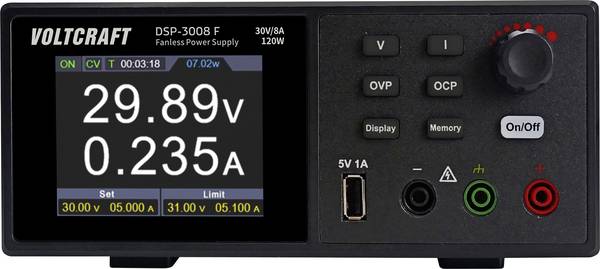 VOLTCRAFT DSP-3008 F Labornetzgerät passiv gekühlt 0 - 30 V 0 - 8 A 120 W lüfterlos USB Anzahl Ausgänge 1 x