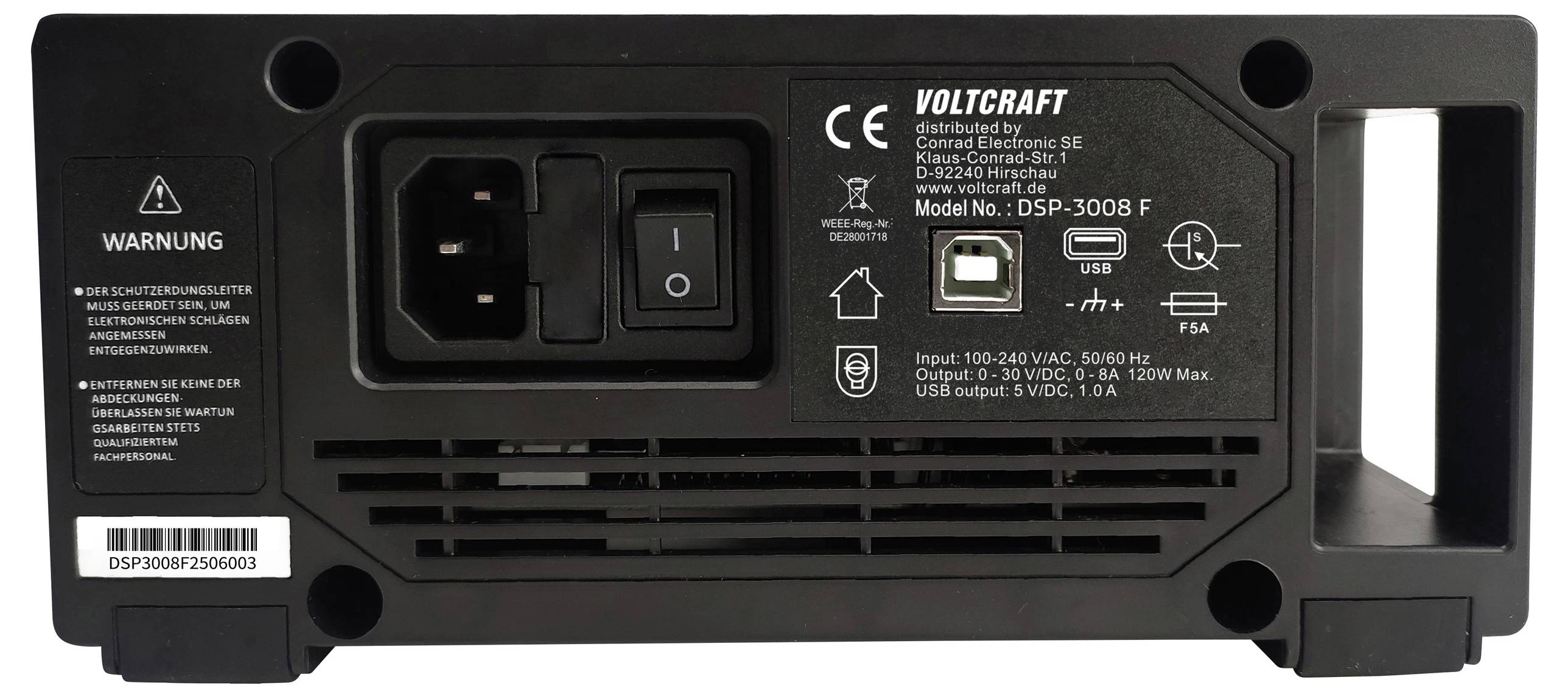 VOLTCRAFT DSP-3008 F Labornetzgerät, einstellbar kalibriert (DAkkS-akkreditiertes Labor) 0 - 30 V 0 - 8 A 120 W USB lüft-4