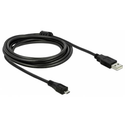 Ein schwarzes USB-Kabel mit Micro-USB-Anschluss auf der einen Seite und Standard-USB-Anschluss auf der anderen, aufgerollt dargestellt.