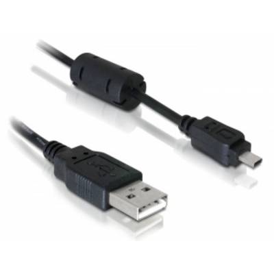 USB-Kabel mit Standard- und Mini-Anschluss, schwarzes Kabel, verwendet in der Datenübertragung und zum Aufladen von Geräten.