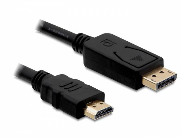 Delock HDMI Anschlusskabel HDMI-A Stecker, DisplayPort Stecker 1 m Schwarz 82586 verdrillt, vergoldete Steckkontakte, dreifach geschirmt DisplayPort-Kabel