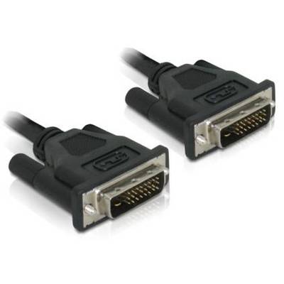 Zwei schwarze DVI-Kabelstecker mit Metallverbindungen, nebeneinander liegend. Sie sind für die Übertragung von Videodaten gedacht.