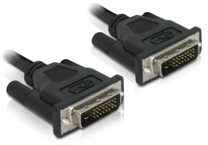 Zwei schwarze DVI-Kabel mit Stecker, nebeneinander liegend.