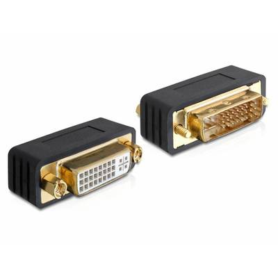 Zwei DVI-Steckverbinder mit goldenen Kontakten, einer mit 24 Pins, der andere mit 24 Löchern, vor weißem Hintergrund.