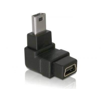 Ein schwarzer Winkeladapter für HDMI- und Mini-HDMI-Anschlüsse auf weißem Hintergrund.