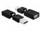 Drei schwarze USB-Speichersticks in verschiedenen Positionen; einer ist offen und zwei sind geschlossen.