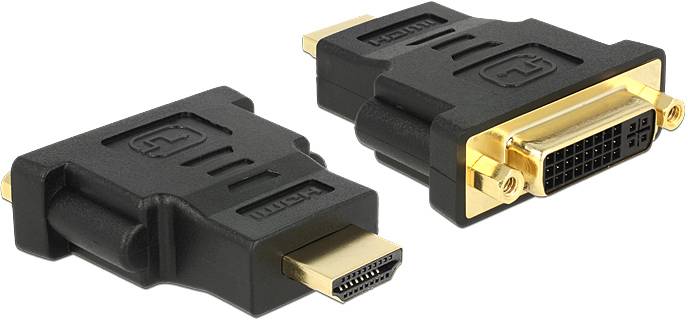 Zwei Adapter: Links ein HDMI-Stecker, rechts ein DVI-Stecker. Beide sind schwarz mit goldenen Anschlüssen, geeignet für Videoverbindungen.
