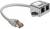 Ein Ethernet-Splitter mit zwei Ausgängen und einem Kabel mit RJ-45-Stecker, verwendet zur Verteilung von Netzwerkverbindungen.