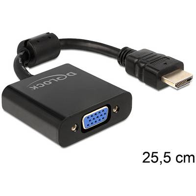 Ein VGA-zu-HDMI-Adapter mit einem schwarzen Kabel und blauen Anschluss. Länge: 25,5 cm.