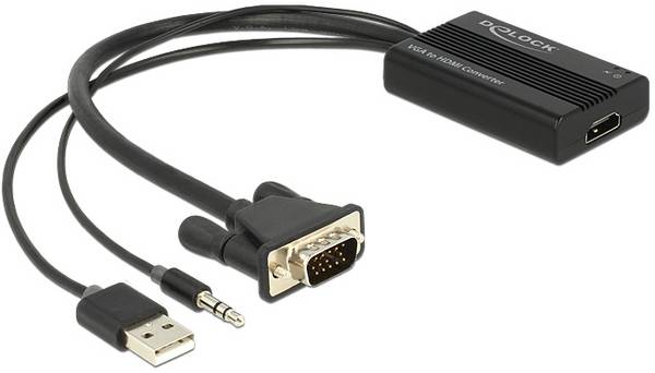 Delock 62597 HDMI / VGA / USB / Klinke Adapter [1x HDMI-Buchse - 1x D-SUB-Stecker 15pol., USB-A Stecker, Klinkenstecker 3.5 mm] Schwarz  0.25 m