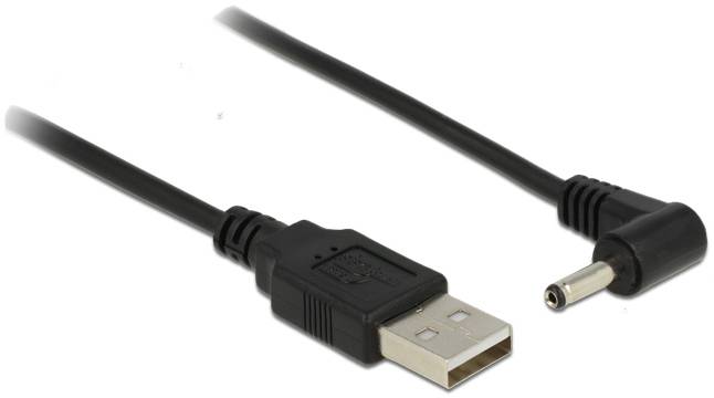 'Siehe ein USB-Kabel mit einem schwarzen Stecker und einem runden Anschluss am anderen Ende.'