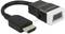 Ein HDMI-zu-VGA-Adapterkabel, schwarz mit weißem Rand, verbindet HDMI-fähige Geräte mit VGA-Anschlüssen für Videoübertragung.