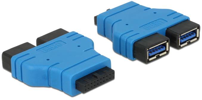 Zwei blaue USB 3.0 Adapter mit dualen USB-Buchsen, geeignet für den Anschluss zusätzlicher Geräte an einen Computer.