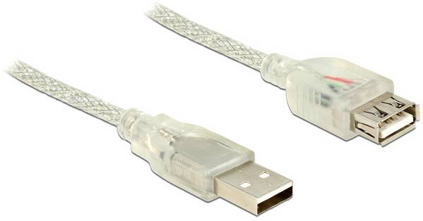 Delock USB-Kabel USB 2.0 USB-A Stecker, USB-A Buchse 5.00 m Transparent mit Ferritkern 83885