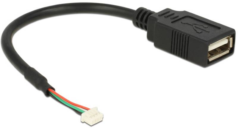 Ein USB-Adapterkabel mit einem USB-Anschluss auf der einen und vier farbigen Kabeln mit kleinem Stecker auf der anderen Seite.