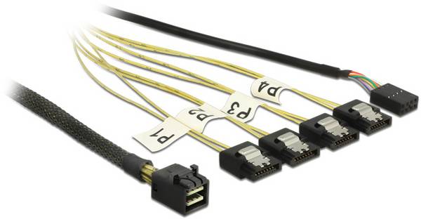 Delock Festplatten Anschlusskabel [1x Mini-SAS-Stecker (SFF-8643) - 4x SATA 6 Gb/s] 0.5 m Schwarz, Silber, Gelb