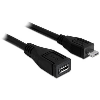 Zwei USB-Kabel mit unterschiedlichen Anschlüssen: links eine USB-Buchse, rechts ein Micro-USB-Stecker, in Schwarz.