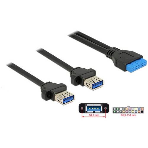 Thumbnail - Delock USB-Kabel USB-Pfostenbuchse, USB-A Buchse, USB-A Buchse 0.80 m Schwarz 85244