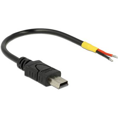 Schwarzes USB-Datenkabel mit offenem Ende, gelbem und rotem Draht. Geeignet für Adapter oder DIY-Projekte.