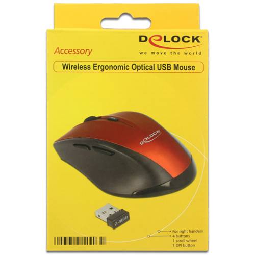 Thumbnail - Delock 12493 Ergonomische Maus USB Optisch Schwarz, Rot 5 Tasten