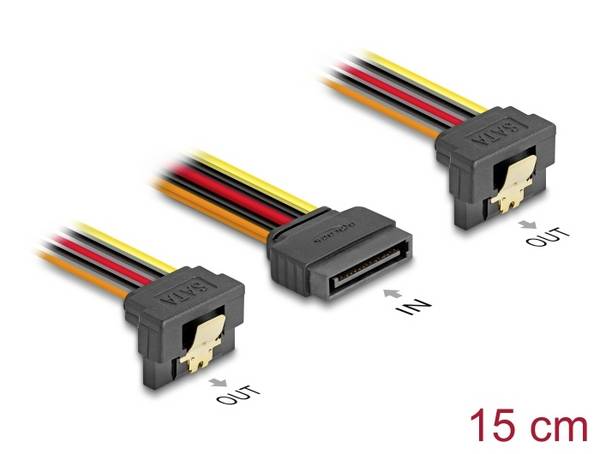Delock Strom Anschlusskabel [1x SATA-Strom-Stecker 15pol. - 2x SATA-Strom-Buchse 15pol.] 15 cm Mehrfarbig