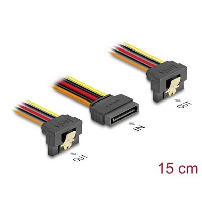 'SATA-Kabel mit Stecker für 'IN' und 'OUT', dreifarbig: rot, gelb, schwarz. Länge 15 cm.'