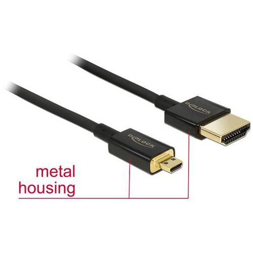 Delock HDMI Anschlusskabel HDMI-A Stecker, HDMI-Micro-D Stecker 0.25 m Schwarz 85119 vergoldete Steckkontakte, 4K UHD, v...