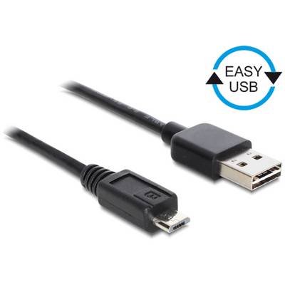 USB-Kabel mit microUSB-Anschluss und Standard-USB-Stecker. Daneben ein Logo mit dem Text 'EASY USB' und einem Doppelpfeil.