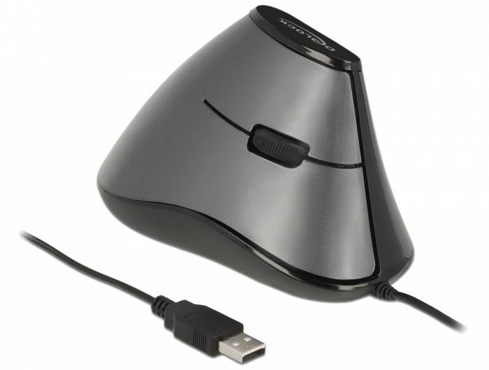 Delock 12527 Ergonomische Maus USB Optisch Schwarz/Silber 4 Tasten 800 dpi-1