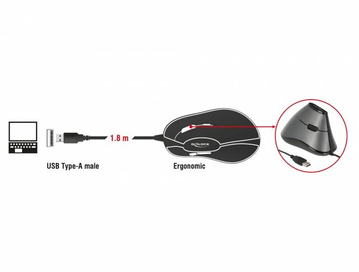 Delock 12527 Ergonomische Maus USB Optisch Schwarz/Silber 4 Tasten 800 dpi-3