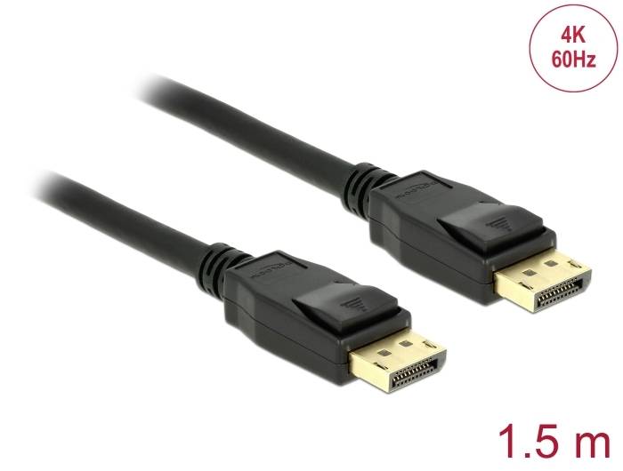 Zwei schwarze DisplayPort-Kabel, jeweils 1,5 Meter lang, unterstützen 4K-Auflösung bei 60 Hz.